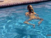 Preview 3 of DADDY4K. Hung man stretches pussy of son's GF near the swimming pool