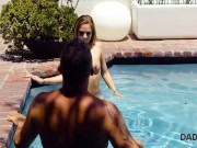Preview 5 of DADDY4K. Hung man stretches pussy of son's GF near the swimming pool