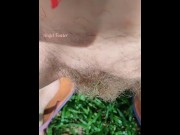 Preview 4 of Sexy Milf Pees in the Grass. Look at her Hairy Pussy Сlose up. Outdoor Pissing plus Slow Motion