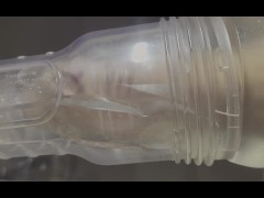 Cumming inside clear flesh lite. Extreme closeup.