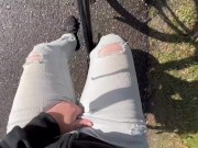 Preview 1 of Real public desperate wetting accident in pants outside cycling
