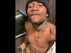 Pretty BBC Cumshot In Public Restroom (Almost Caught)