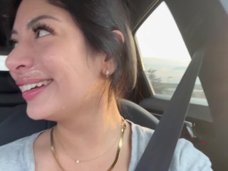 Latina Drives around in Public with Cum on her Face after Sucking the Soul out of Him!!!