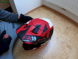 2 Gloves Cumshots on Red Fox MX Helmet