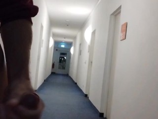 Guy Masturbate in the Hotel Corridor Cumshot