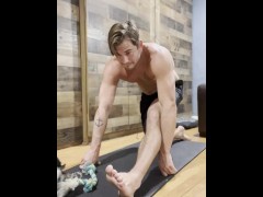 Stretching with me and puddles