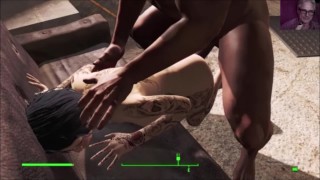 Getatoeëerde babe neemt grote lul schreeuwende kontneuk | Fallout 4 Sex Mods geanimeerde 3D video game porno