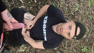 Cruising fun outdoor sucking Danny Baldwin in the wood and getting pissed on