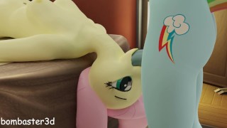 Regenbogen Dash fickt Flyttershy tief in die Kehle mit Sperma