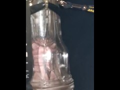 testing my new iced fleshlight vs. my new fuckmachine - milking my hugh white cock