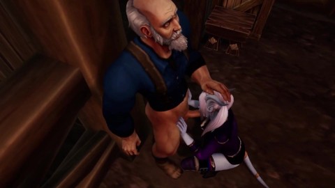 Draenei Girl Gives an Old Man a Deep Blowjob | Warcraft Parody