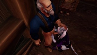 Chica Draenei le da a un viejo una mamada profunda | Parodia de Warcraft