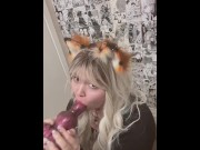 Preview 4 of Pet play foxy plays with knotted dildo