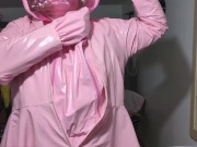 Preview 4 of Pink PVC Suit and dress With Breathplay and Vibraitor
