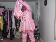 Preview 6 of Pink PVC Suit and dress With Breathplay and Vibraitor