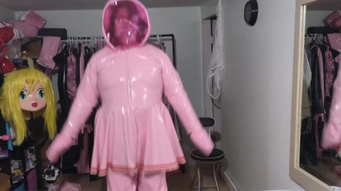Pink traje y vestido de PVC con juego de respiración y vibrador