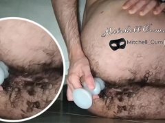 fucking my hairy asshole with a knotted dildo with closeup