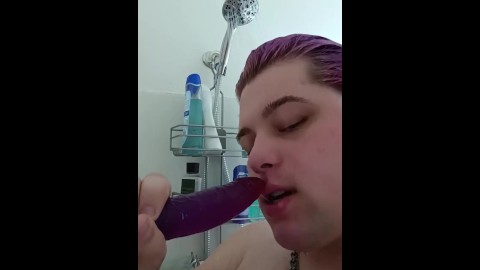 Enjoying  my big purple cock