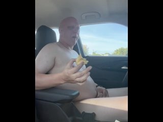 naked in car, fetish, panty stuffing, vertical video