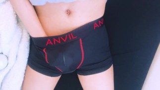 Cute handsome guy who feels good and ejaculates when he hits adult toys on his underwear.
