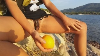 Always NO PANTIES In My Way To The Beach Piss On Orange At Sun Set