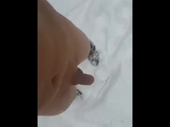 Naked in the woods near path