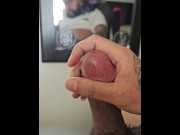 Preview 1 of Hot rasta tattoed guy jerking off, playing with precum and cuming really hard