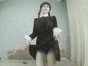 Preview 4 of Wednesday Addams teases you with her sexy thighs, huge fat ass and black panties on Halloween