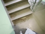 Preview 1 of 4K POV Cumming twice in one condom. Jerking off on a stairwell in my grey sweatpants