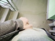 Preview 2 of 4K POV Cumming twice in one condom. Jerking off on a stairwell in my grey sweatpants