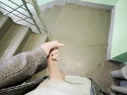 Preview 3 of 4K POV Cumming twice in one condom. Jerking off on a stairwell in my grey sweatpants