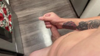 Jerking In My Kitchen Results In A Huge Cum Shot On The Floor