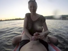 Amateur public handjob in water