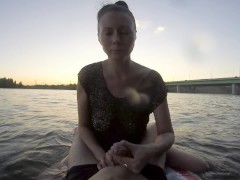 Amateur public handjob in water