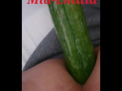 tanned teen transgender girl[@Mia-Emilia]loves to fuck herself with big cucumber