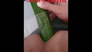 tanned teen transgender girl[@Mia-Emilia]loves to fuck herself with big cucumber