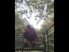 Skinny guy rides dildo in public!