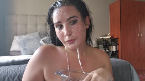 Fat whore dildo fucks her throat and gaping asshole, face spit play