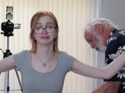 Preview 4 of DSC12-6) Petite Spinner Reagan Reid BDSM Spank, Paddle and Cane + Old Man Fucking Her with Creampie
