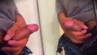 Double masturbation, jerking off with a mirror, sex with me and myself, cumming at the end.