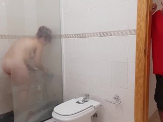 busty mom, stepmom shower, shower sex, risky sex