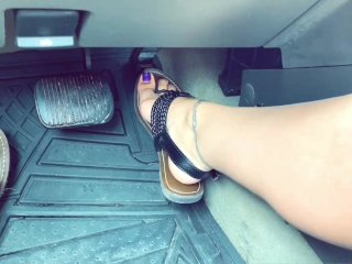 brunette, feet, sandals, pedal pumping