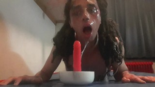 femboy with cute feets sucking dildo toy and goy slobery on face like a fucking slut