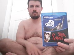 Naked guy talking about blu-ray collection