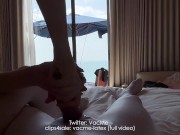 Preview 6 of [VacMe]Couple Pantyhose Handjob in luxury hotel by sea