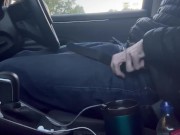 Preview 2 of Public car masturbation as cars drive by. Big cock hung and horny guy masturbates to cumshot