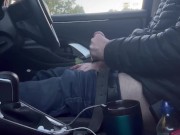 Preview 4 of Public car masturbation as cars drive by. Big cock hung and horny guy masturbates to cumshot
