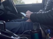 Preview 6 of Public car masturbation as cars drive by. Big cock hung and horny guy masturbates to cumshot