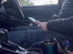 Public car masturbation as cars drive by. Big cock hung and horny guy masturbates to cumshot