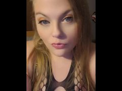 Beautiful bbw teasing in sexy fishnet lingerie then plays with fat pussy
